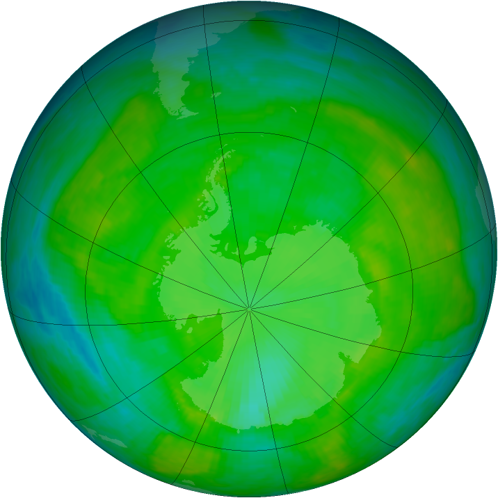 Antarctic ozone map for 21 December 1989